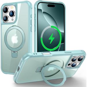 PIXIU Strong Magnetic for iPhone 16 Pro Max case Compatible with Mag-Safe, Built-in Invisible Stand,Military Shockproof Slim Protective Matte Phone Cover for iPhone 16 Pro Max 6.9"-Teal