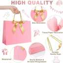 TUXIYA Gift Bag, 16PCS 12.6"x 9.8"x4.3" Pink Gift Bags with 16 Ribbon and 16 Greeting Cards 32 Tissue Paper,Birthday Bag Large Gift Bags for Woman Wedding Party Mothers Day