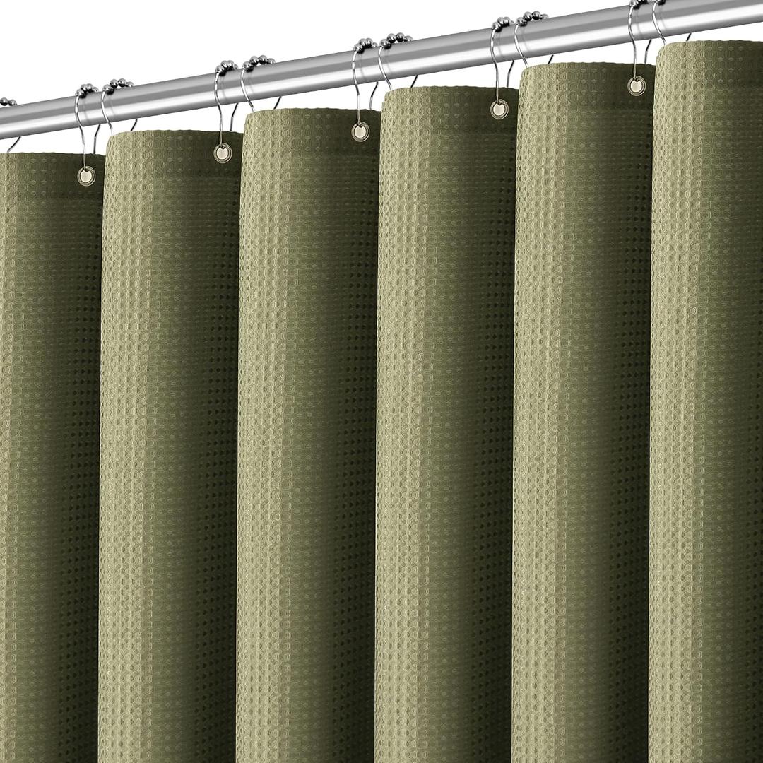 PANGSINNE Khaki Shower Curtain 256GSM Heavy Duty Waffle Woven Bathroom Shower Curtains, Weighted Fabric Shower Curtains for Hotel Spa Luxury Polyester Bath Curtain with 12 Hooks, 72Wx72H