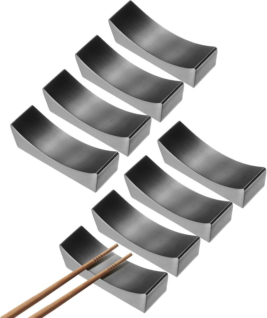 uxcell 8pcs 304 Stainless Steel Chopstick Rest, Curved Shape Chopstick Stand Holder Knife Rest for Countertop Holding Chopstick Spoon Forks Knife Tabletop Decoration, Black