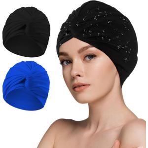 Shyyween Swim Caps for Women Polyester Turban Strong Non-Slip Swimming Hat Elastic Swimming Pool Cap for Long and Short Hair