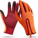 Winter Gloves Touch Screen Warm Gloves Cold Weather Windproof Cycling Driving Riding Bike Telefingers Thermal Gloves Non-Slip Silicone Gel Adjustable Full Finger Mittens (Large, Orange)