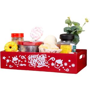 Hot Cocoa Bar Wooden Christmas Decor Boxes - Hot Cocoa Bar Containers Hot Chocolate Bar for Storage Caddy Chocolate Coffee - Classic Christmas Decor for Home Office - WB0012 (13.8L x 5.9W x 3.14H, Red)