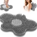 Shower Foot Scrubber Mat Silicone Back Exfoliating Cleaner, Feet Message Bath Washer Pad with Suction Cups for Wall Non-Slip - Itchy Toes Dead Skin Beauty Deep Clean Soft Bristles 14.2 * 11.2in Grey