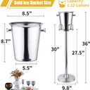 Silver Ice Bucket with Stand, large Champagne Ice Bucket 1.32 gal, Stainless Steel Ice Bucket, 3Ft Tall Ice Bucket for Cocktail Bar Parties