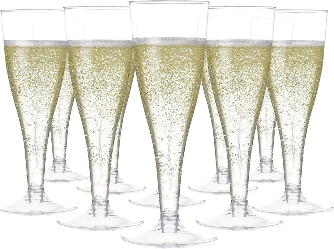 Prestee 100 Pack Clear Plastic Champagne Flutes - 4.5 oz Durable Disposable Champagne Glasses for Parties, Weddings, Toasting and Large Celebrations - Elegant Wine Glasses Stemware for Easy Cleanup