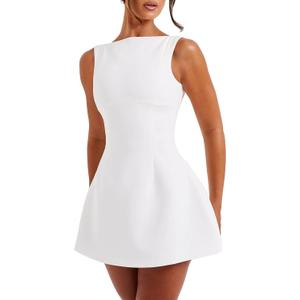 LuFeng Women's Summer Sexy Sleeveless Zipper Mock Neck Slim Fit A-line Mini Dress Bodycon Party Club Dress for Women (Medium, White)