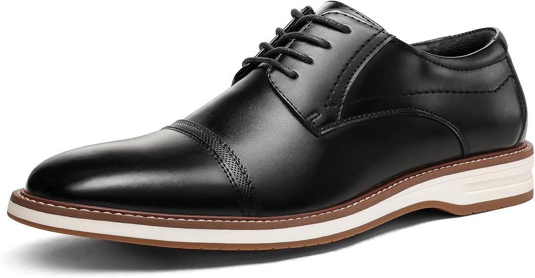 Men's Dress Shoes Business Formal Wingtip Casual Oxford Shoes (10.5, Black-cap Toe)