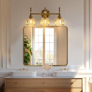 ANDY STAR 40x36 Inch Gold Bathroom Mirror, Brushed Gold Mirrors for Wall in Anti-Rust SUS304 Tube Metal Frame, Rounded Rectangle Mirrors 1’’ Deep Wall Mounted Vertically/Horizontal for Bathroom
