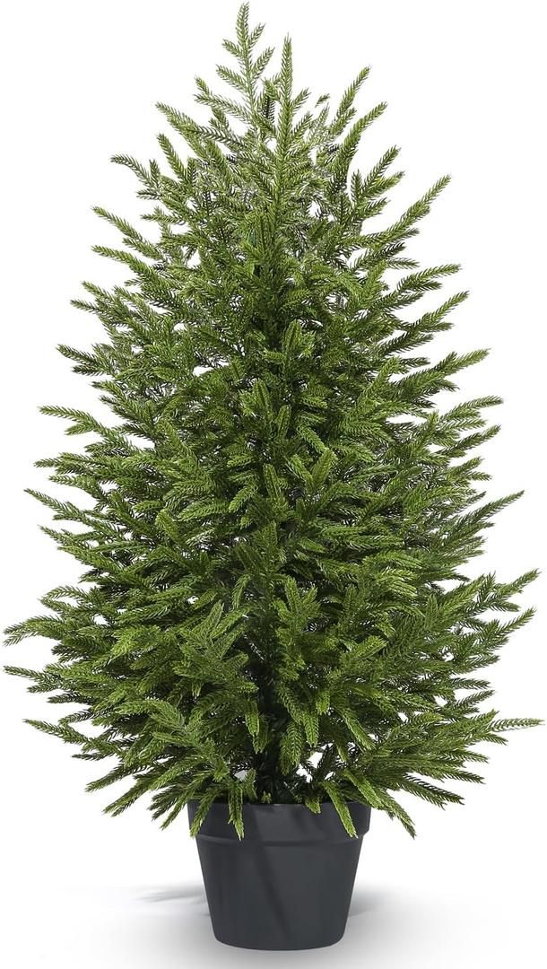 3ft Artificial Topiary Trees for Outdoor Front Porch Dcor, Real Touch Norfolk Pine Tree, UV Rated Fake Potted Plants for Outdoor Indoor Door Garden Farmhouse Home Decoration