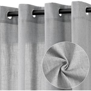 Grey Linen Curtains 90 Inch Length 2 Panels for Living Room Bedroom, Light Filtering Sheer Curtains 90 Inches, Elegant Modern Grommet Semi Sheer Soft Privacy Drapes
