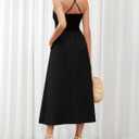 BTFBM Women 2025 Summer Spaghetti Strap Midi Dress Sleeveless V Neck Cutout Slit Casual Beach Party Maxi Dresses Pockets (Black, S)