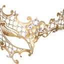 Masquerade Mask for Women Metal Mask Shiny Rhinestone Venetian Party Evening Prom Ball Mask Bar Costumes Accessory (Half Face Gold)