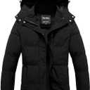 Pursky Women's Warm Winter Thicken Coat Waterproof Cropped Jackets Parka With Removable Hood (Black) Small