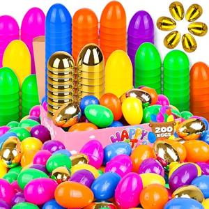 50 Pack 3 Inch Large Fillable Plastic Easter Eggs Bulk Include 6 Surprise Golden Eggs, Bright Color Empty Easter Eggs for Easter Hunts, Basket Stuffers Fillers, Easter Party Favors Classroom Prize