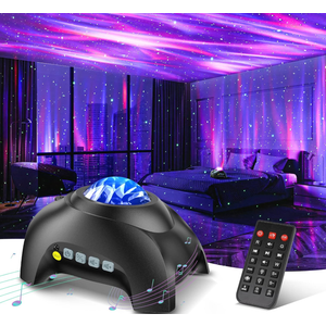 Northern Galaxy Light Aurora Projector with 33 Light Effects, Night Lights LED Star Projector for Bedroom Nebula Lamp, Remote Control, White Noises, Bluetooth Speaker for Parties Black