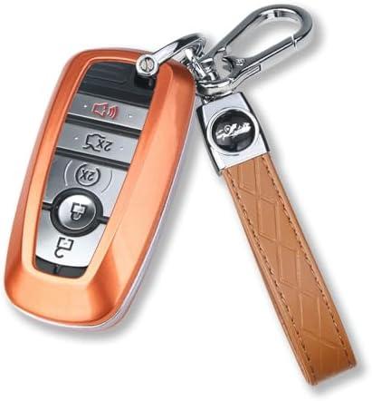 QBUC for Ford Key Fob Cover with Keychain Full Protection Durable ABS Shell Compatible with 2018-2025 Expedition Explorer Edge Escape Mustang Bronco F-150 Ranger Maverick Lincoln(Orange)