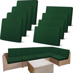 Newwiee 8 Pcs Stretch Patio Outdoor Cushion Covers Replacement for 4 Backrests and 4 Patio Cushions Covers, Waterproof Couch Sofa Slipcover Furniture Protector, Thin Fabric Breathable(Dark Green)