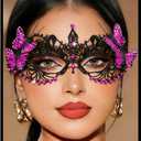 Tgirls Rhinestone Masquerade Mask for Women Butterfly Lace Mask Venetian Crystal Face Mask for Costume Masquerade Party