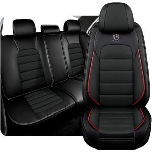 Seat Covers For GMC Sierra Chevy Silverado 1500 2500/HD 3500/HD Trail Boss Z71 Crew Cab Double Extended 2007-2025, Breathable Waterproof Leather Full Coverage Seat Protectors (Full Set, Black&Red)