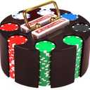 Poker Set, 200pcs 11.5gr Hefty Casino Chip Set with Solid Wooden Rotating Carousel Case and 2 Decks of Game Play Cards Kit for Beginners Casual and Professional Holdem Blackjack Poker Players