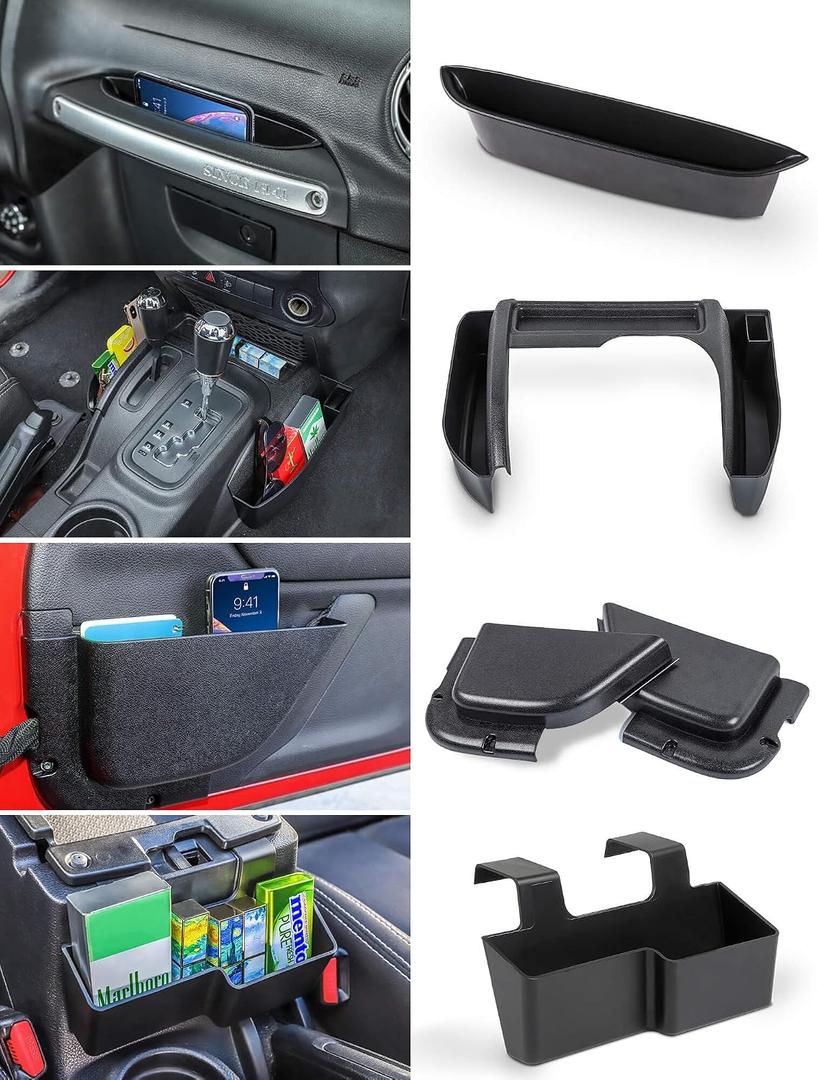 Savadicar 4 Pack Center Console Organizer, Interior Storage Accessories for 2011-2018 Jeep Wrangler JK JKU, Maximize in-car Space with ABS Storage Kits, Black