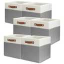 SNWDN 6 Pack Fabric Storage Baskets for Organizing Collapsible Fabric Storage Bins with Handles for Home and Office Organizing (White/Grey 11x11x11 Inches)