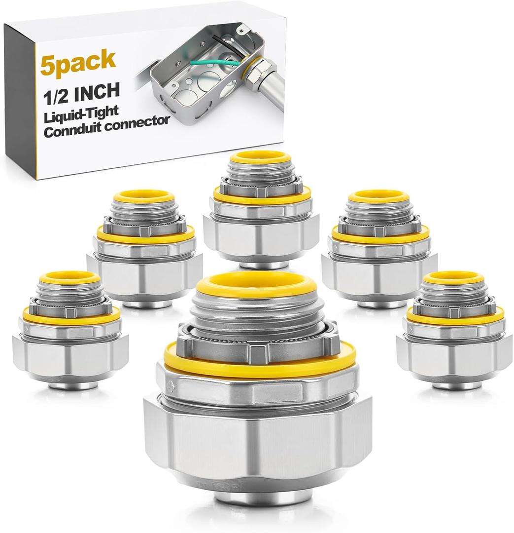 Gisafai 5 Pcs Liquid Tight Connector Straight Insulated Zinc Die Cast Metal Tight Electrical Conduit Fittings for 1/2 Inch Flexible and Type B Flexible