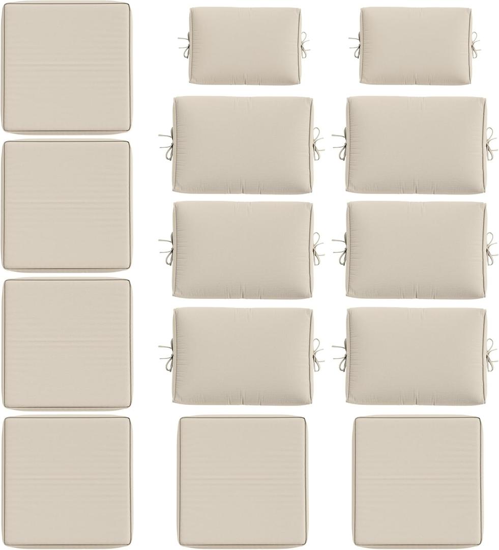 14 Pcs Outdoor Cushion Slipcovers All-Weather Patio Cushion Covers, Replacement Waterproof with Zipper for Patio Furniture, Sectional Couch 3 Sizes, Covers Only (Cream)