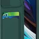 Compatible with iPhone SE 3rd Case with Card Holder, for iPhone SE 2022 Phone Case Shockproof Silicone Cases with Camera Cover (Dark Green)