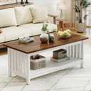 YOSHOOT 47.2" Farmhouse Coffee Table - Coffee Tables for Living Room, Small Coffee Table with Storage, Center Table for Living Room, Bedroom, Office, White, 21.65"D x47.24"W x 18.7"H