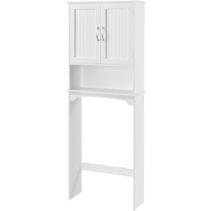 Yaheetech Over The Toilet Cabinet, Double Door Bathroom Storage Organizer, Toilet Rack with Inner Adjustable Shelf and Open Storage Shelf, White