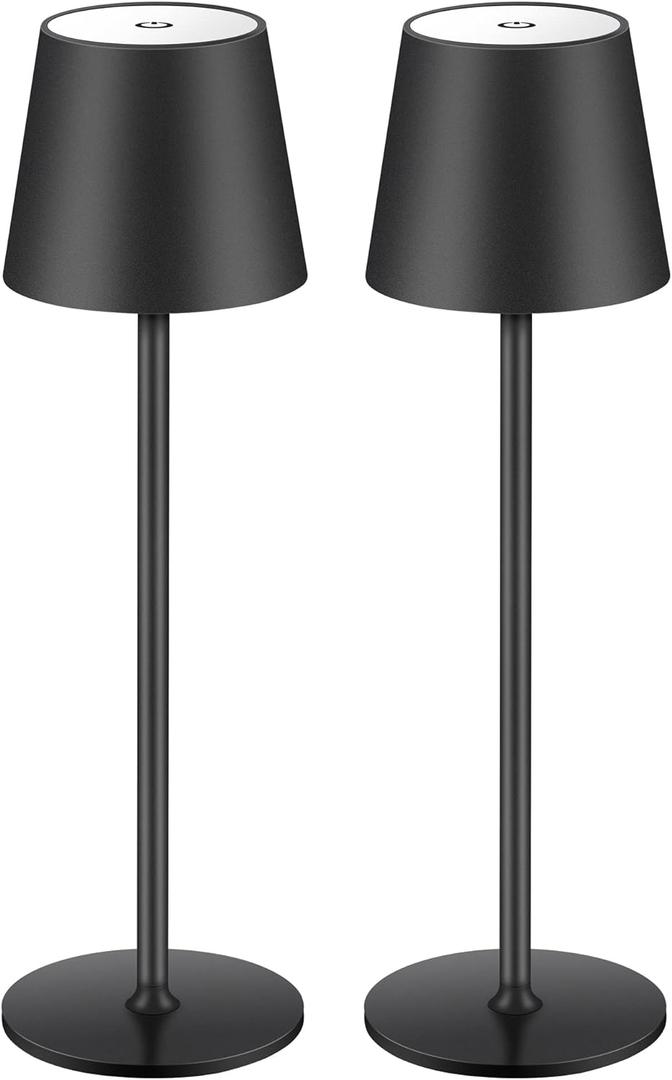 BGFHome Cordless Table Lamp LED Desk lamp,5000mAh Rechargeable Touch Night Light Wireless Minimalist Design for/Restaurant/Bedroom/Bars/Outdoor Party/Camping/Coffee Shop(2 Pack Black)