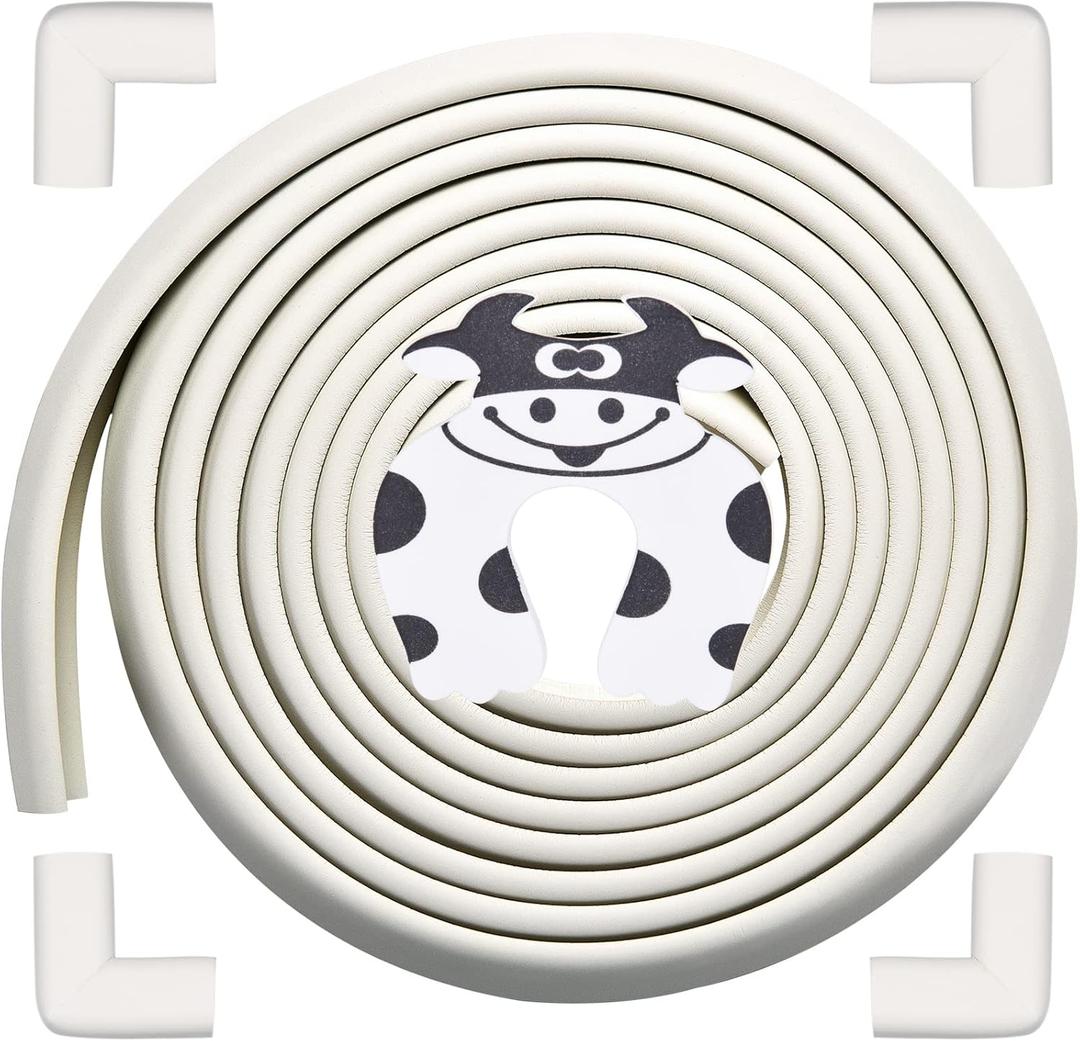 Baby Proofing Edge and Corner Guards, (16.4ft Edge + 4 Corners) Safety Furniture Bumper, Baby Corner Protector for Fireplace, Table, Stair, Cabinet, 3M Adhesive, White