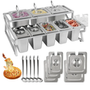 Lanstics Pizza Topping Station 8 Pans Pizza Storage Container Topping containers with Lids Spoon Condiment Organizers Buffet Containers Set for Restaurant Pizza Sauce Jam Fruit Ingredient