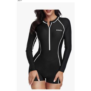 Daci Women Long Sleeve Rash Guard One Piece Boyleg Swimsuit Zipper Surfing Bathing Suit UPF 50+ Meidum, Black 