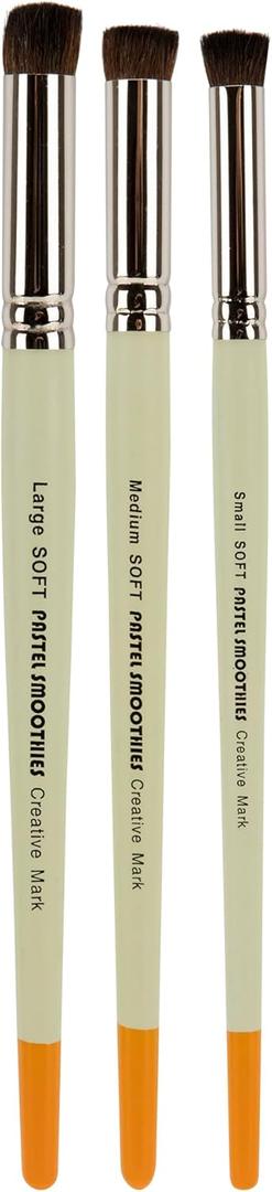 Creative Mark Pastel Smoothies Soft | Set of 3 - Paintbrush for Pastel Blending Bristle & Nylon Hair for Blending on Rough Surfaces Short Handle Lacquered Wood Handles
