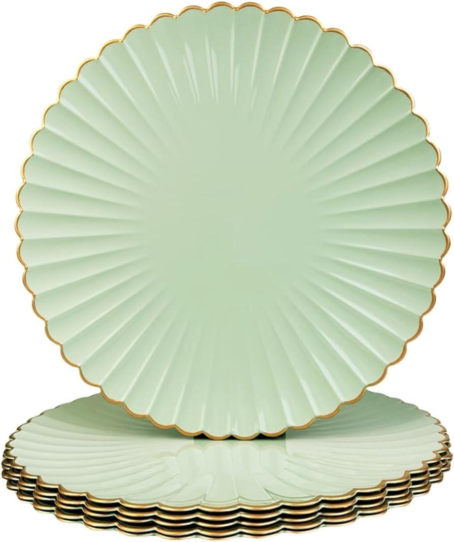 Light Green Charger Plates, 13 Inch Plastic Round Dinner Charger Plates for Wedding Party, Tabletop Decor (Set of 6)