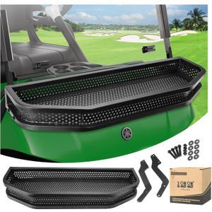10L0L Golf Cart Front Cargo Basket for EZGO TXT/RXVClub Car DS/PrecedentYamaha G22/G29 - Heavy-Duty Steel Mesh Storage Rack, Gas/Electric Compatible