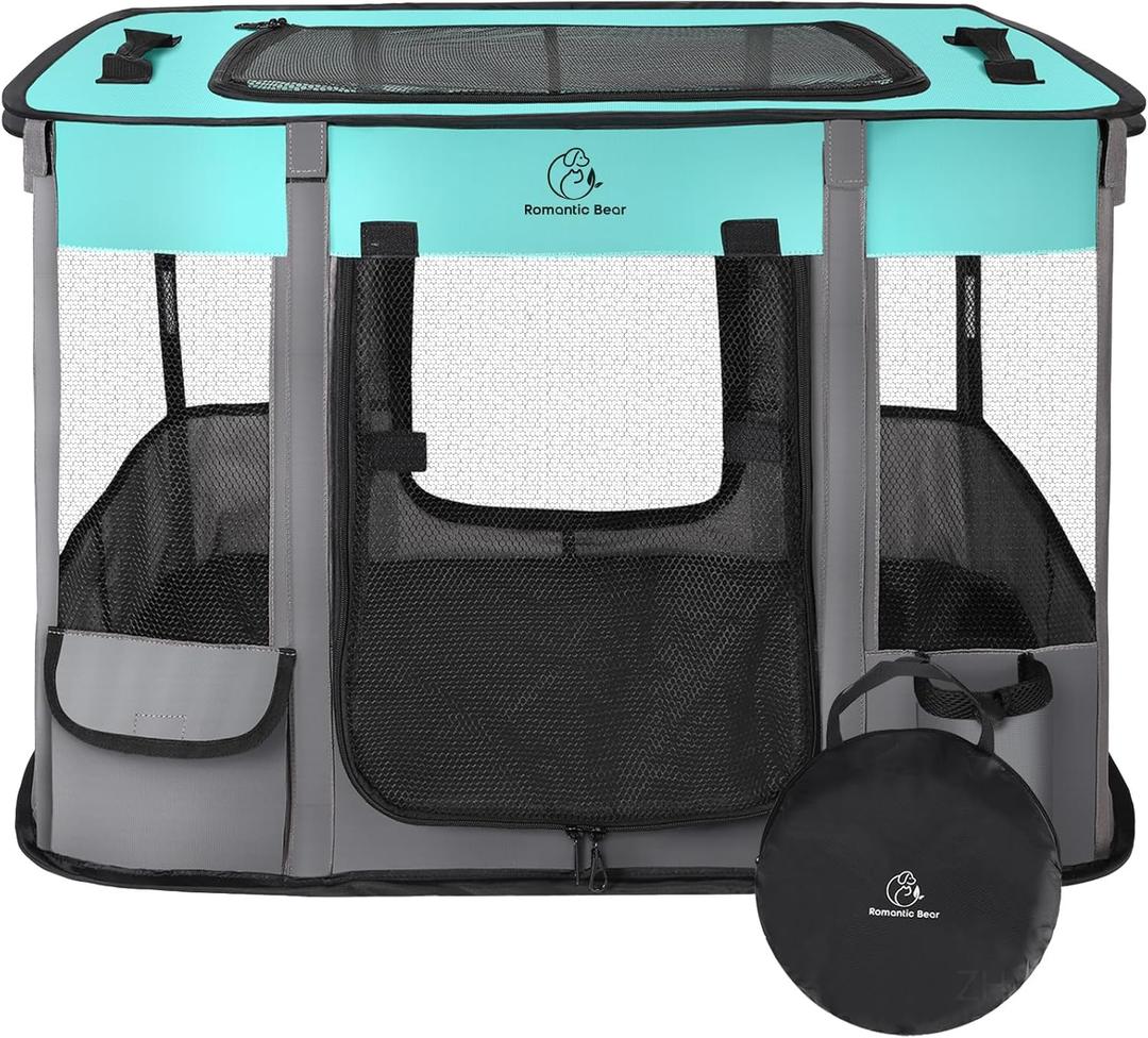 ROMANTIC BEAR Foldable Dog Cat Playpens,Portable Exercise Kennel Tent,Indoor Outdoor Travel Camping Use for Puppy Cats Kittens Rabbit Small Animals with Carrying Case