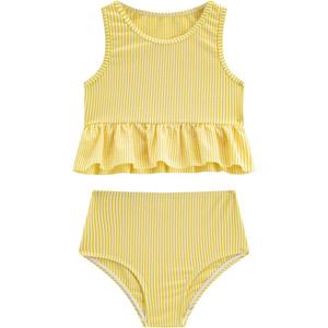 LIZENS Girls Two Piece Swimwear Striped Swimsuit for Kids Girls Swimsuit Tankini Set (5-6 Years, Yellow)