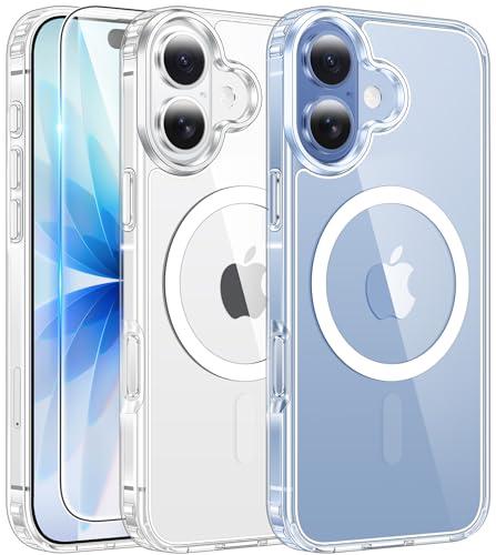 FNTCASE for iPhone 17 Case Clear: Magnetic Phone Cases with Screen Protector Drop Proof Compatible with Magsafe Slim Anti Yellowing Rugged Shockproof Protective Transparent Cell Cover (A-Clear)