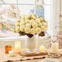 18 Heads Cream White Artificial Chrysanthemum Flowers Fake Mums White Kiku Ball Flowers Bouquet Silk Chrysanthemums for Indoor Outdoor Table Centerpiece Vase Wedding Decoration, 2 Pcs