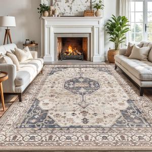 LUMI Washable Area Rug for Living Room, 8x10 Ultra Soft Traditional Rugs Non Slip with Rubber Backing, Low Profile, High Traffic, Stain Resistant Carpets, Ideal for Bedroom, Dining Room, Indoor (Belle Ethereal)