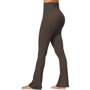 Sunzel No Front Seam Mini Flare Leggings for Women, Invisible Butt Scrunch Flared Yoga Pants with Tummy Control Small, Seal Brown 