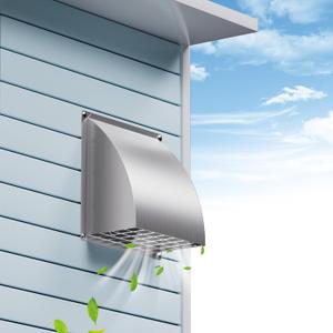 6 Inch Exhaust Vent Cover, HG Power Stainless Steel Dryer Vent Cover Outside with Removable Screen & Cushioned Non Return Flap, Air Wall Vent for House, AC, Opening Diameter: 5.7"(Silver)
