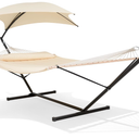 Portable Outdoor Hammock with Stand, Sun-Protective Canopy, Beige