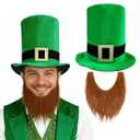 SYQBR Gold Buckle Green Top Hat with Beard for St. Patrick's Day Velvet Leprechaun Hat for Adults, St Patricks Hat Funny Saint Paddys Day Irish Party Favor Costume Accessories