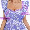 Womens Summer Dresses Sweetheart Neck Ruffle Sleeve Mini Sundresses with Pockets A Line Flowy Beach Dress (Purple)
