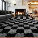 Rezutan Extra Large Fluffy Area Rug for Bedroom Living Room, Checkered 9x12 Feet Modern Indoor Carpets Room Black Grey Rugs, Plush Indoor Nursery Classroom Home Decor Rug with Non-Slip Bottom